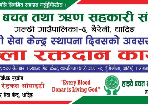 सरस्वती सेवा केन्द्र स्थापना दिवसमा मंगलबार रक्तदान कार्यक्रम हुँदै